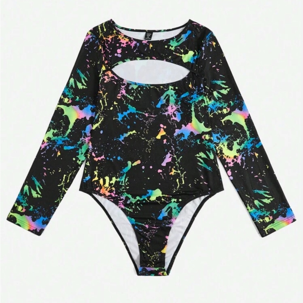 SHEIN Colorful Splatter Long Sleeve Bodysuit XL